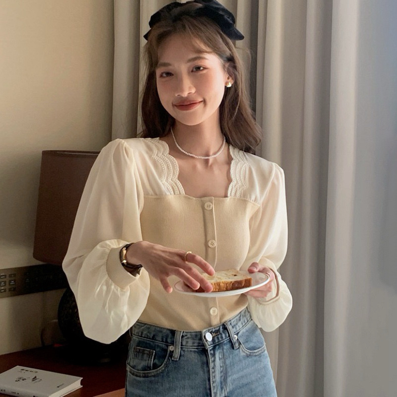 เสื้อแขนยาวซีฟอง น่ารักสไตส์เกาหลี ใส่ทำงาน คาเฟ่ น่ารักมาก เสื้อน่ารัก