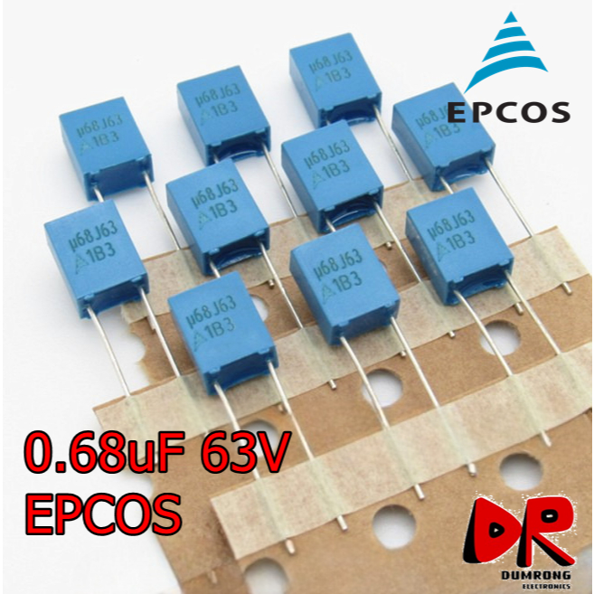 (10 ชิ้น) 0.68uF 63V MKT ยี่ห้อ EPCOS ตัวเก็บประจุ ฟิล์ม ชนิด โพลีเอสเตอร์ (Polyester) 680nf 684