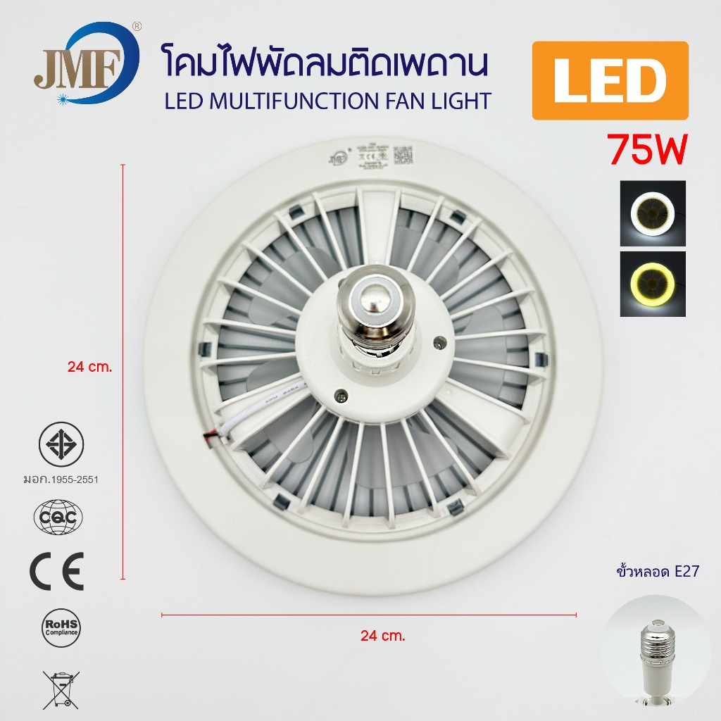 หลอดไฟ LED พัดลมเพดานติดเพดาน ขั่ว E27 หมุนได้ รูปที่ 8