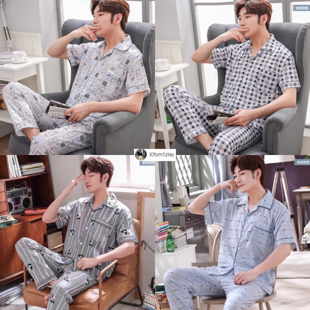 🔥(ราคาถูกที่สุด)ชุดนอนผู้ชาย， ผ้าฝ้ายคุณภาพดี， ชุดนอน 2 ชิ้น， มีให้เลือก 6 แบบ， ขายาว+เสื้อ，L-3XL