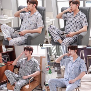 🔥(ราคาถูกที่สุด)ชุดนอนผู้ชาย， ผ้าฝ้ายคุณภาพดี， ชุดนอน 2 ชิ้น…