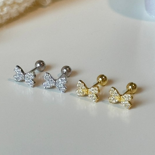 Suwann.na ต่างหู ต่างหูเงินแท้ จิว จิวเงินแท้ จิวโบว์เพชร