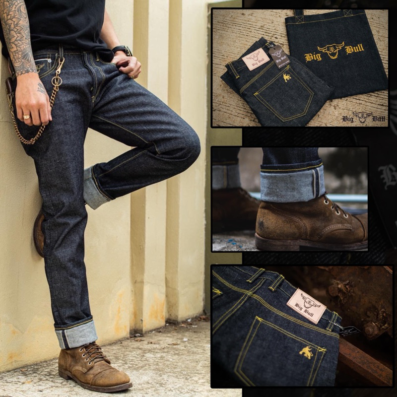 BIG BULL DENIM รุ่น CLASSIC กระบอกเล็ก SLIMFIT 16oz. แถมถุงผ้ายีนส์