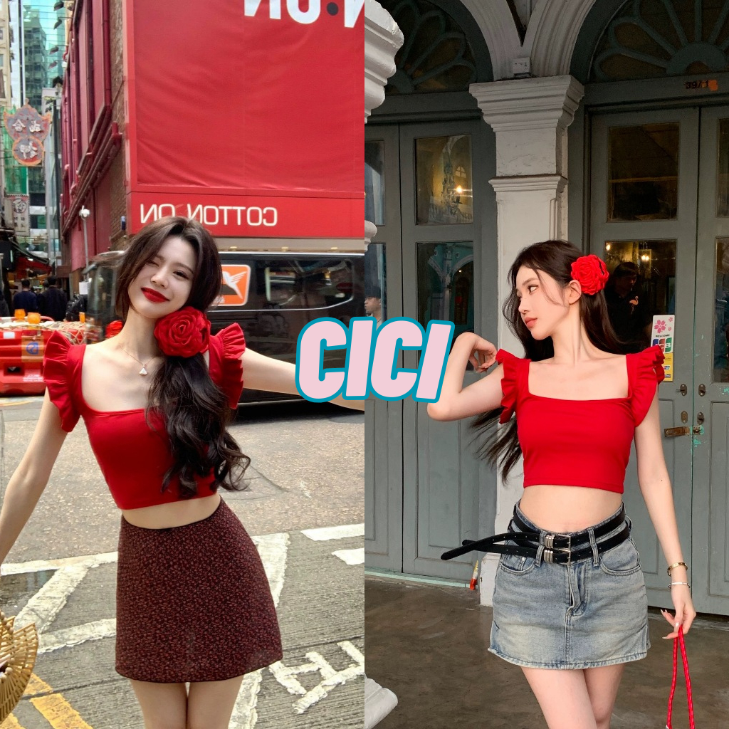 ส่งทันที Cici(NO. H9363)เสื้อแขนกุดแต่งระบาย สีสันสดใส ต้อนรับSummer มากแม่