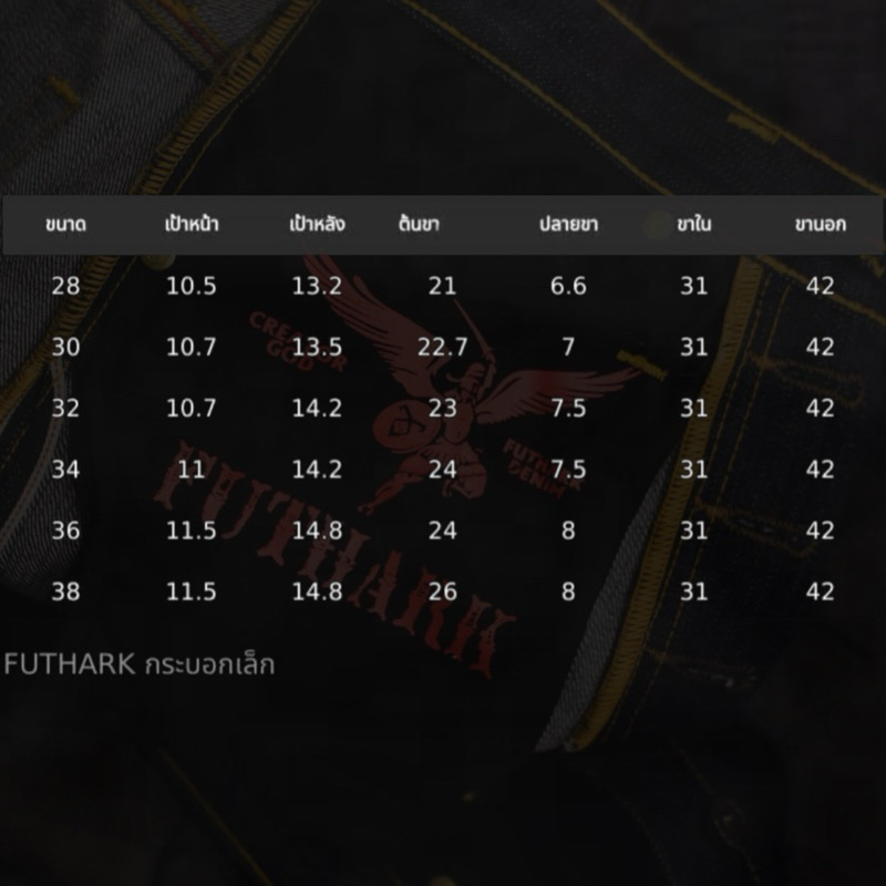 𝐅𝐔𝐓𝐇𝐀𝐑𝐊 𝐃𝐄𝐍𝐈𝐌 𝐋𝐨𝐭 𝐂𝐑𝐄𝐀𝐓𝐎𝐑 𝟏𝟔 𝐨𝐳. 𝐒𝐥𝐢𝐦𝐟𝐢𝐭 กางเกงยีนส์ผู้ชายทรงกระบอกเล็กผ้าดิบริมแดง สินค้าลิขสิทธิ์แท้ - รูปที่ 7