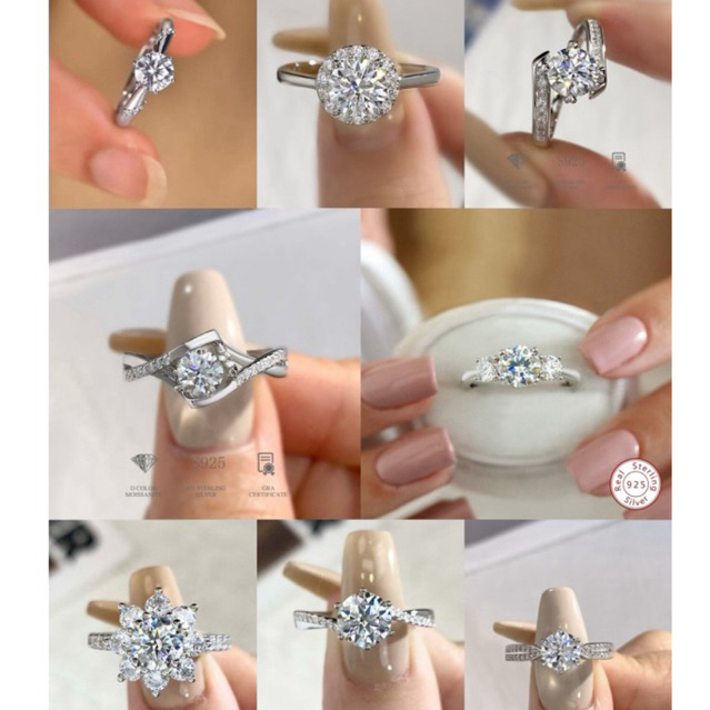 แหวนผู้หญิงฝังเพชร [ moissanite แท้] 1 กะรัต เงินแท้ 925 ชุบทองคำขาว