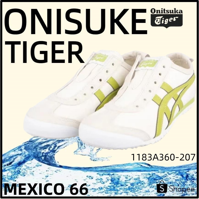 【ของแท้ 100%】Onitsuka Tiger Mexico 66 โอนิซึกะไทเกอร์ White/Light Green 1183A360-207 Low Top slip-on Unisex Sneakers