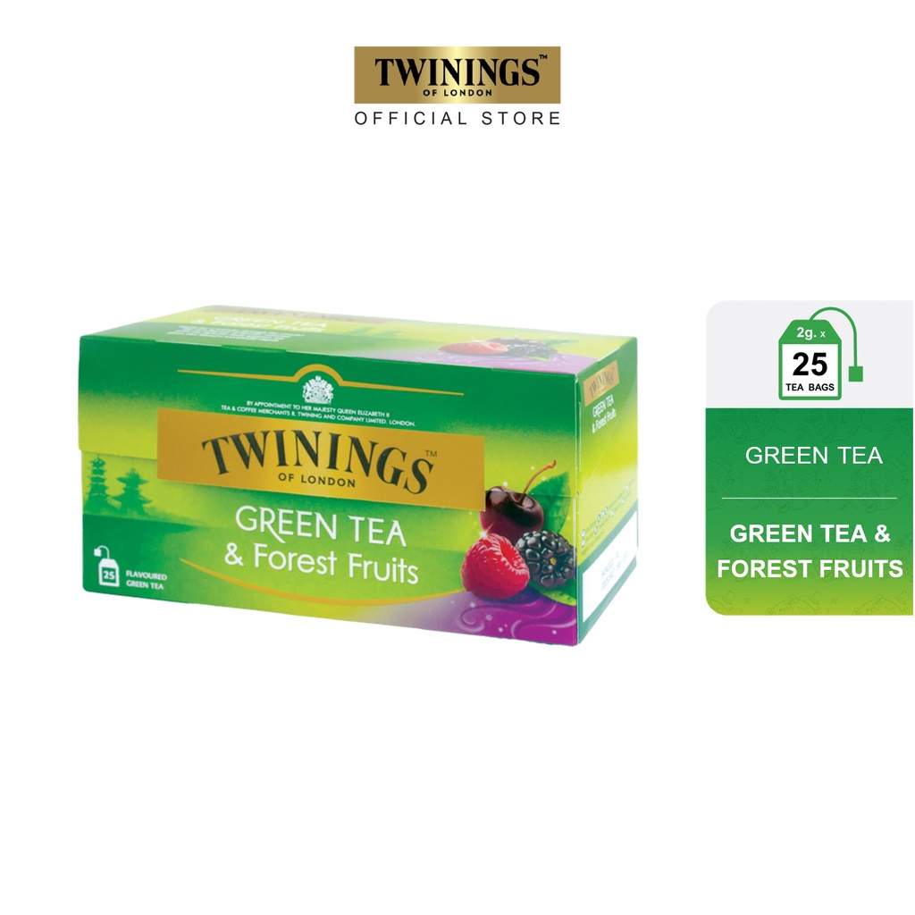 ทไวนิงส์ ชาเขียว กรีนที ฟลอเรสฟรุ๊ต ชนิดซอง 1.5 กรัม แพ็ค 25 ซอง Twinings Green Forest Fruits 1.5 g. Pack 25 Tea Bags