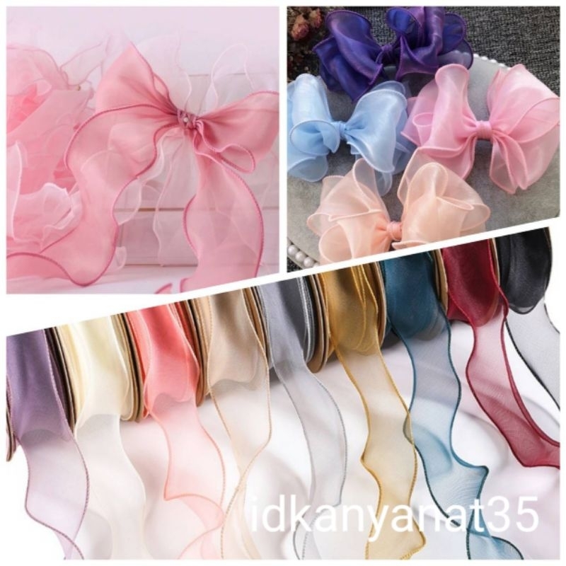 ริบบิ้นผ้าแก้ว ริบบิ้นสำหรับผูกของขวัญ ผม ช่อดอกไม้ งานDIY พร้อมส่งจ้า🎀
