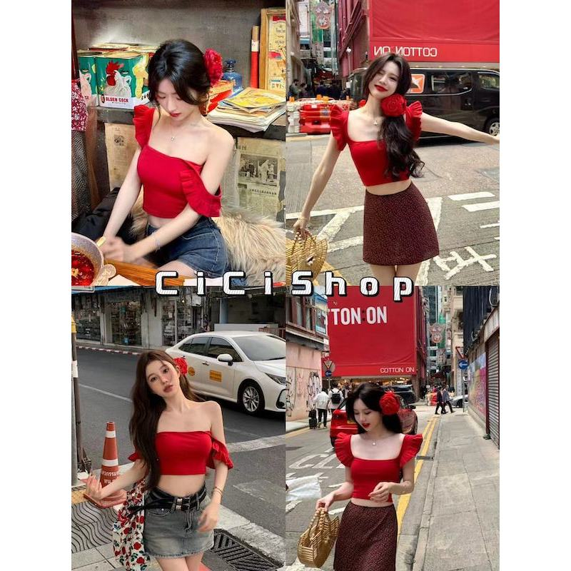 Cicishop(H9363)เสื้อแขนกุดแต่งระบาย สีสันสดใส ต้อนรับSummer มากแม่