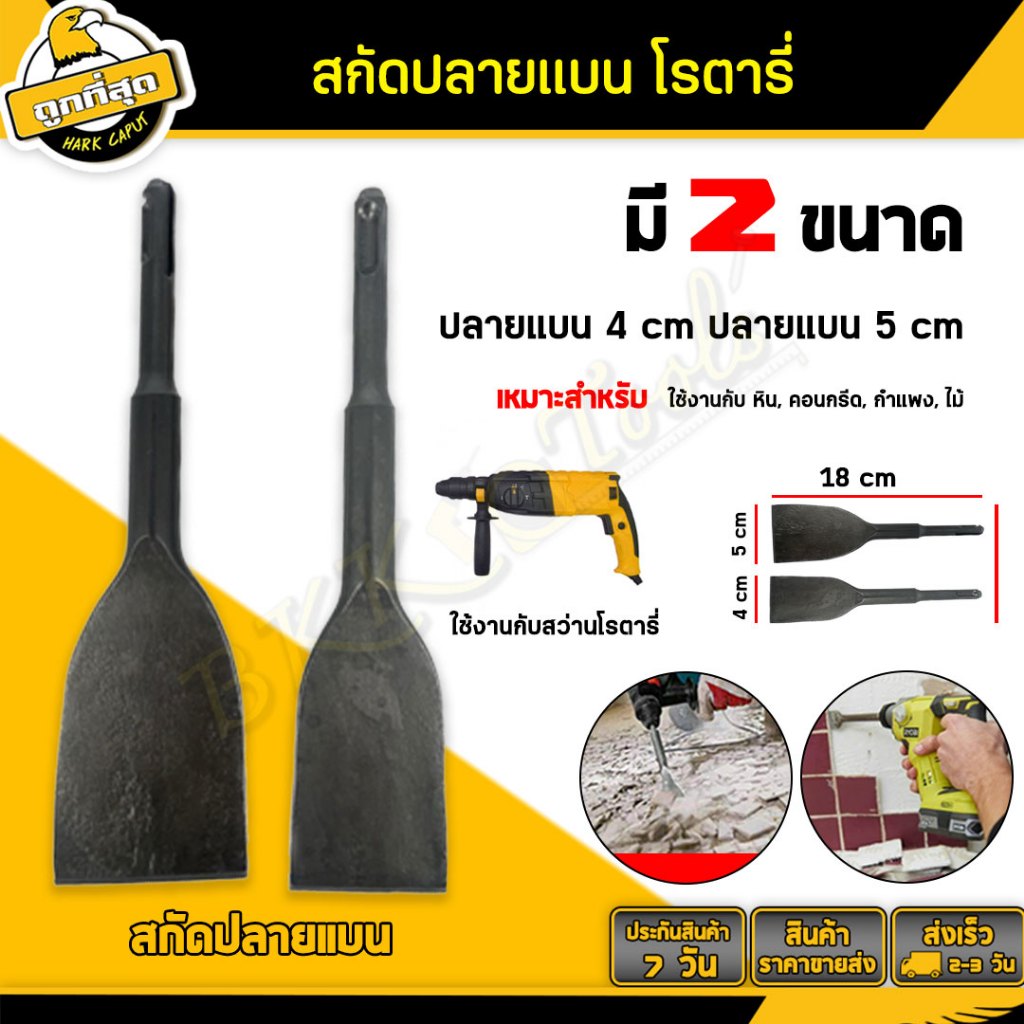 ดอกสกัดปลายแบน แกนโรตารี่ ขนาด 4 ,5 cm. ยาว 18cm. ดอกแซะปูน วัสดุเหล็กคาร์บอนสูง แข็งแรง ทน