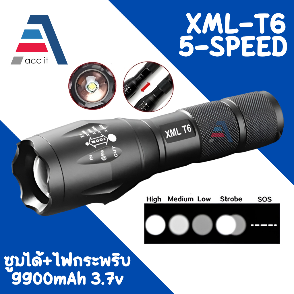 ไฟฉายเเรงสูง ไฟฉายแรงสูง ไฟฉายแบบชาร์จ T6ไฟฉายLED ไฟฉายแรงสูง ไฟฉายเเรงสูง