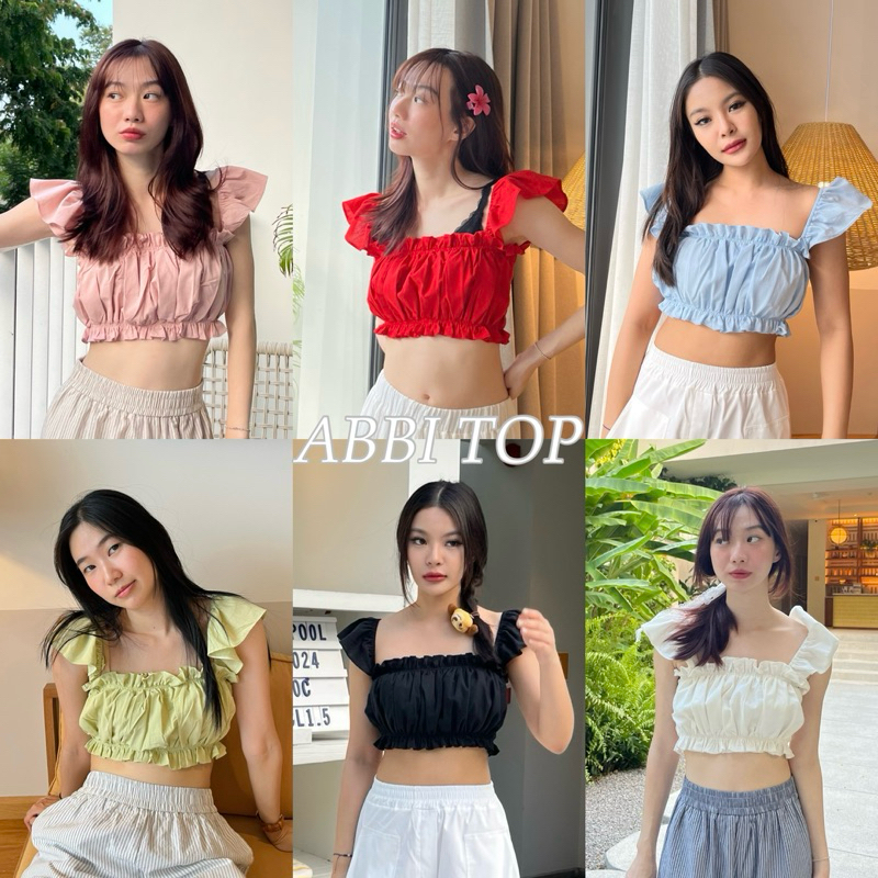 ABBI TOP - เสื้อแขนกุดขอบระบายสม้อคหลัง จั๊มเอว (nita.bkk)