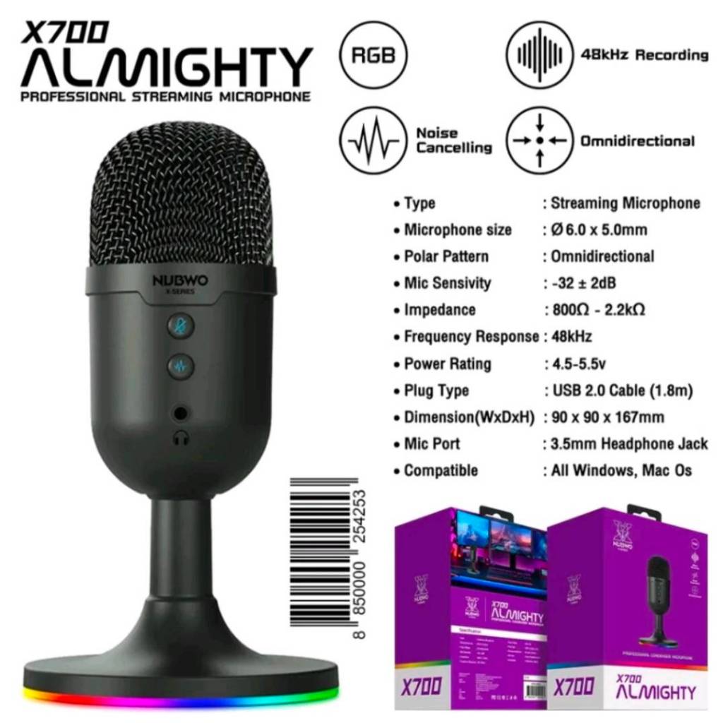 ⚡️ไมค์คอมเกมมิ่ง⚡️ NUBWO X700 ALMIGHTY Microphone ไมโครโฟนสำหรับแคสเกมส์ สตรีมมิ่ง อัดเสียง มีไฟ RGB