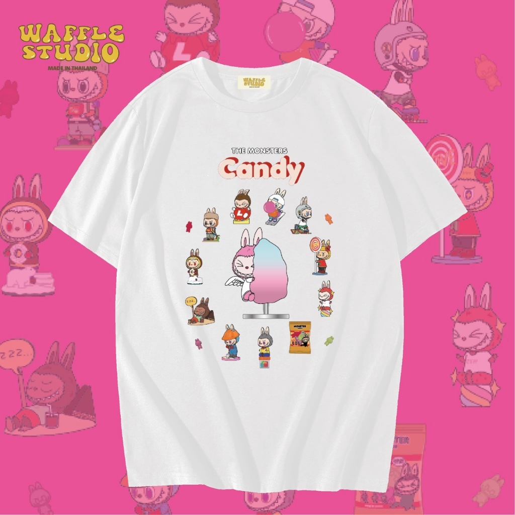 [ ส่งฟรี ] WS0196 เสื้อยืดโอเวอร์ไซส์ เสื้อยืดเกาหลี ผ้าคอตตอน100% เสื้อยืด ลาบูบู้ Labubu Pop Mart WAFFLE STUDIO