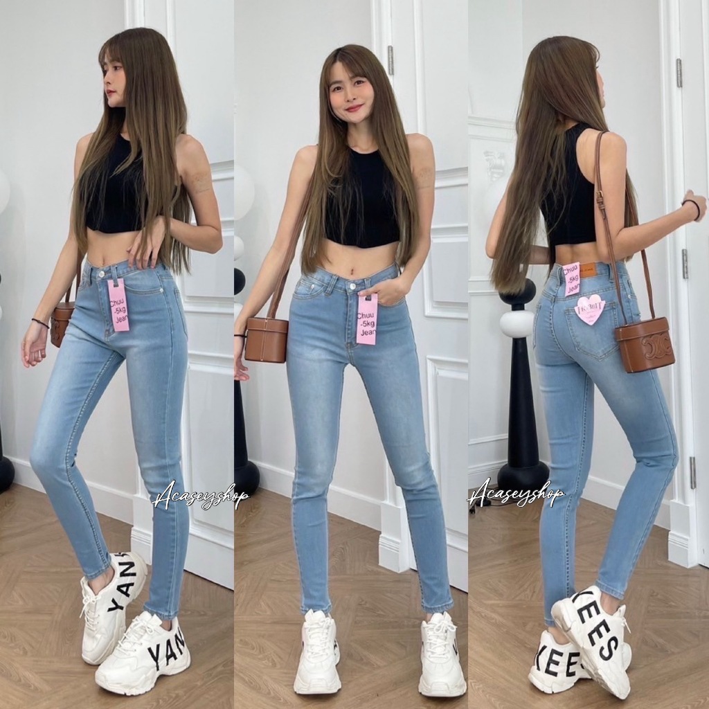 Acasey กางเกงยีนส์ผู้หญิง ขายาว ขาเดฟ Skinny jeans ผ้ายืด Chuu5kg ไซส์ S - 38 - รูปที่ 4
