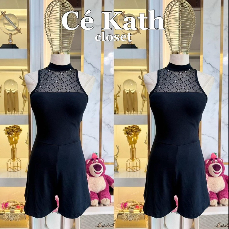 Cekathจั๊มกางเกงซีทรูคอเต่าขาสั้น LB4