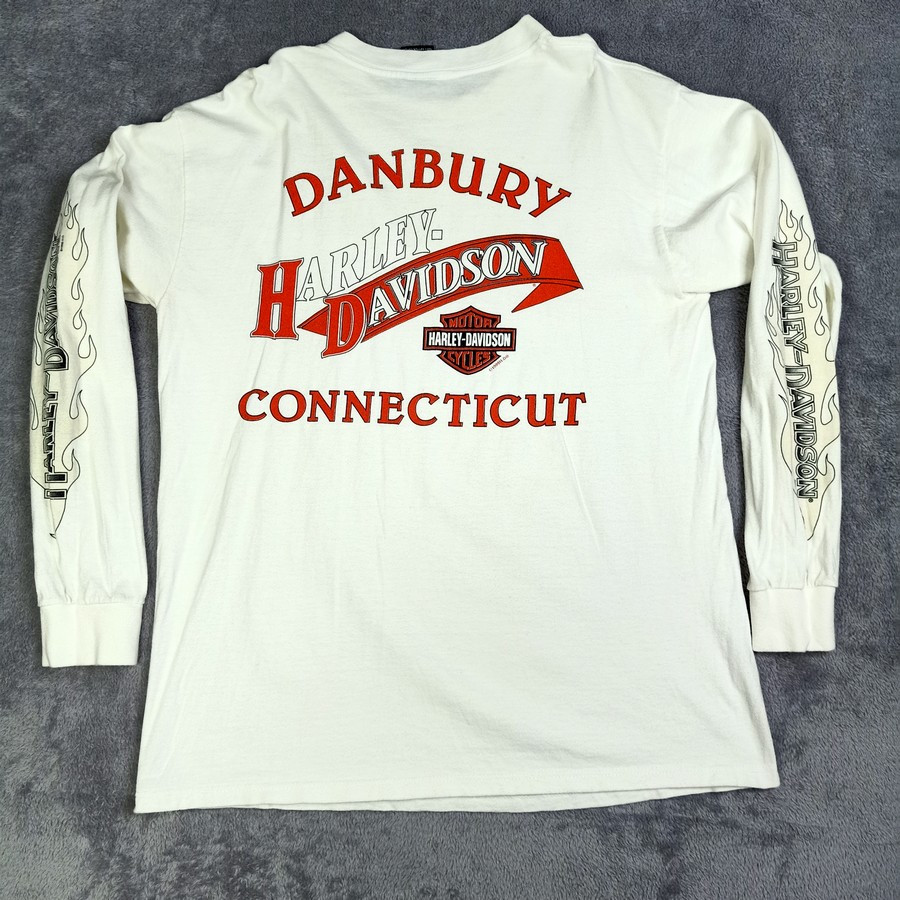 เสื้อยืดแขนยาว Harley Davidson Of Danbury Connecticut 90's T-Shirt Sz Large