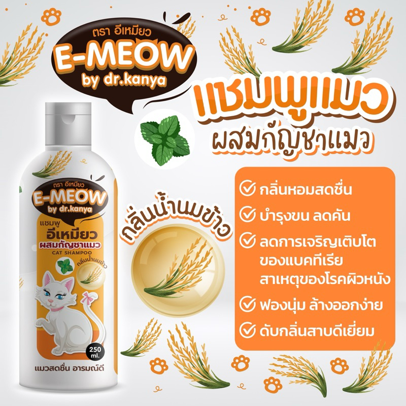 แชมพูแมว อีเหมียว by Kanya 250 ml กลิ่นน้ำนมข้าว ขวดสีขาว
