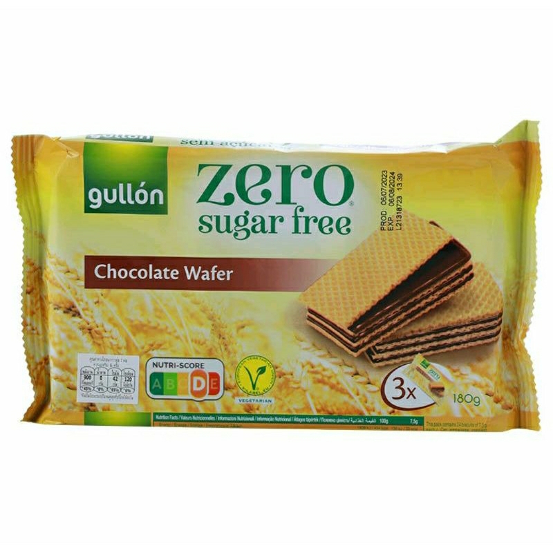 กูยอง เวเฟอร์รสช็อกโกแลตสูตรไร้น้ำตาล Gullon Sugar Free Chocolate Wafer 180g.