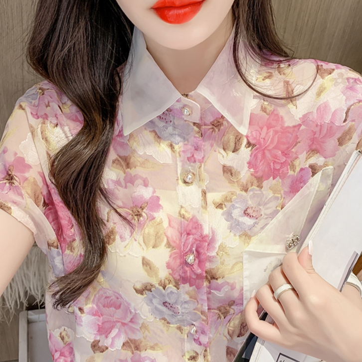🌻Grace🌻  เสื้อชีฟอง เสื้อพิมพ์ลายแขนสั้นผ้าชีฟอง แฟชั่นสไตล์เกาหลีฤดูร้อน  สําหรับผู้หญิงW226 รูปที่ 7