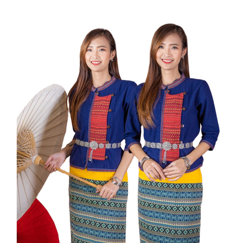 เสื้อพื้นเมืองผู้หญิงคอจีนแต่งผ้าทอแดง