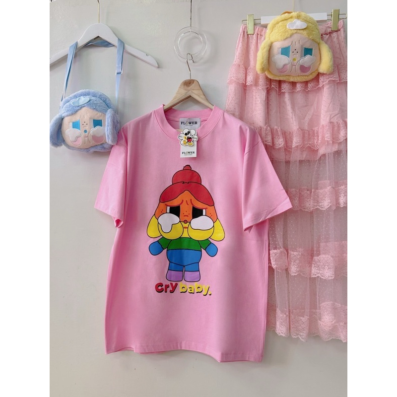 เสื้อยืดOversize(FLOWER)CRYสายรุ้ง