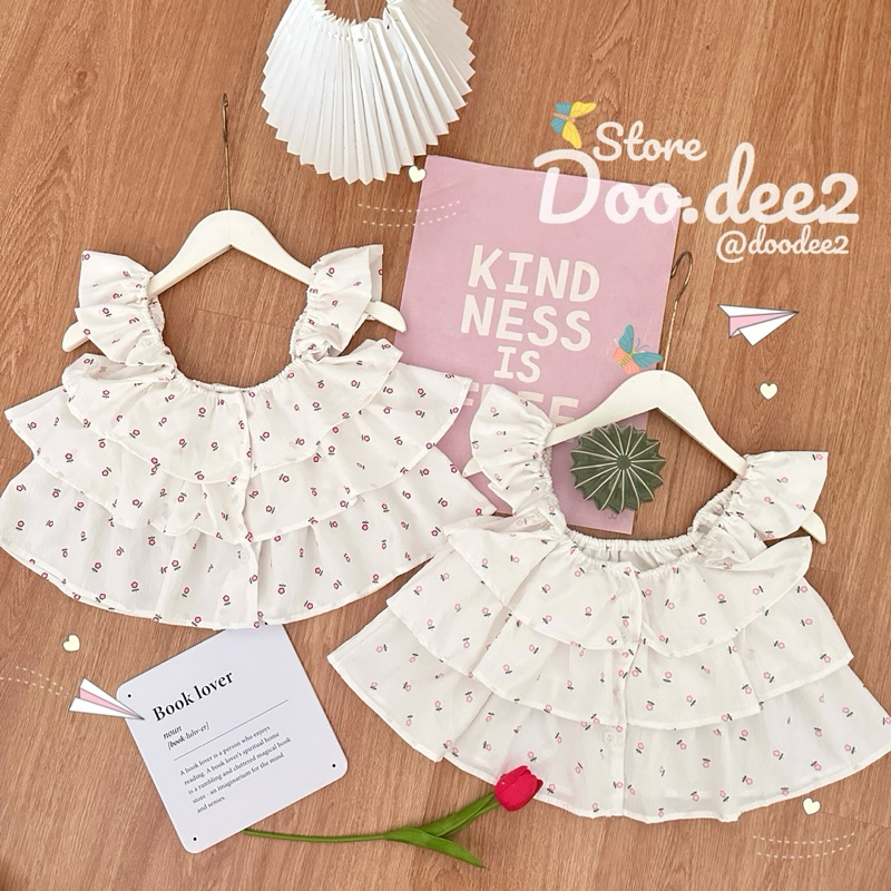 🔻DOODEE2♦️เสื้อแขนระบายทรงขนมชั้น ติดกระดุมหน้า