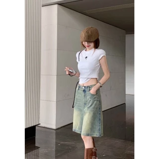 Korean กางเกงครึ่งขา รูปทรงเท่ สไตล์เกาหลี ผ้ายีนส์แท้ ฟอกสีอ่อน ใส่ได้ทั้งหญิงและชาย J040