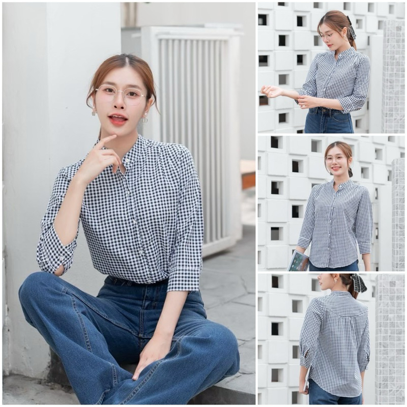 เสื้อแขนสี่ส่วน คอจีน ผ้าลาย #l154shop_358