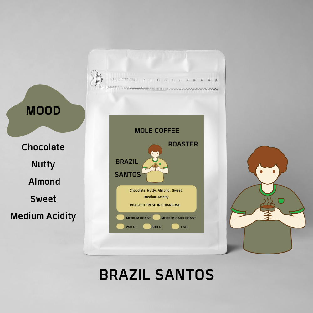 Mole Coffee : เมล็ดกาแฟคั่ว บราซิล​ ซานโตส อาราบิก้า​ หอมถั่ว ละมุน  (Esspersso)  ส่งไว คั่วใหม่