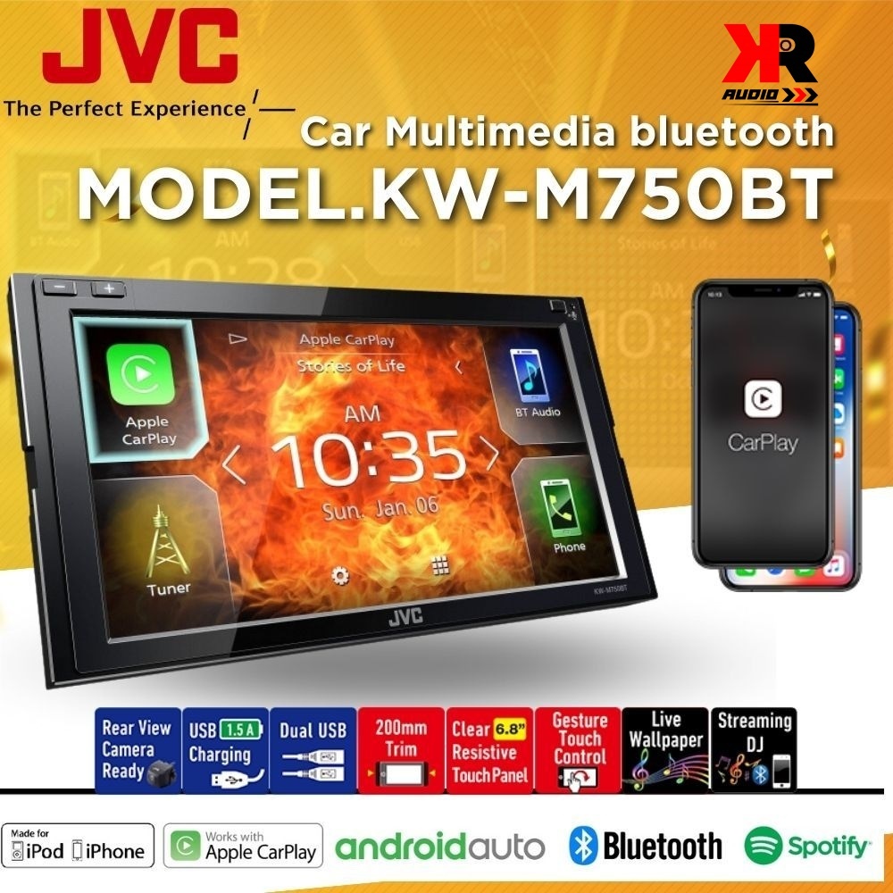 จอ 2DIN JVC KW-M750BT จอควบคุมระบบสัมผัสแบบ Clear Resistive ขนาด 6.8 นิ้ว รองรับระบบAndroid Auto / Apple CarPlay