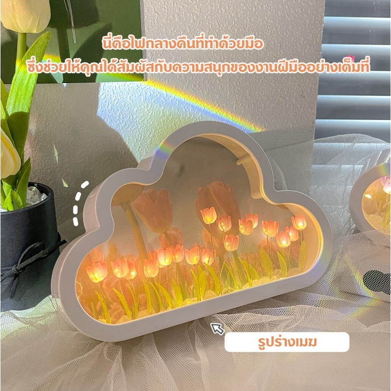 (3ชิ้น129฿)โคมไฟ โคมไฟกระจก โคมไฟทิวลิป โคมไฟทิวลิปห้องนอนโคมไฟตกแต่ง ตั้งโต๊ะห้องนอนของขวัญวันเกิด