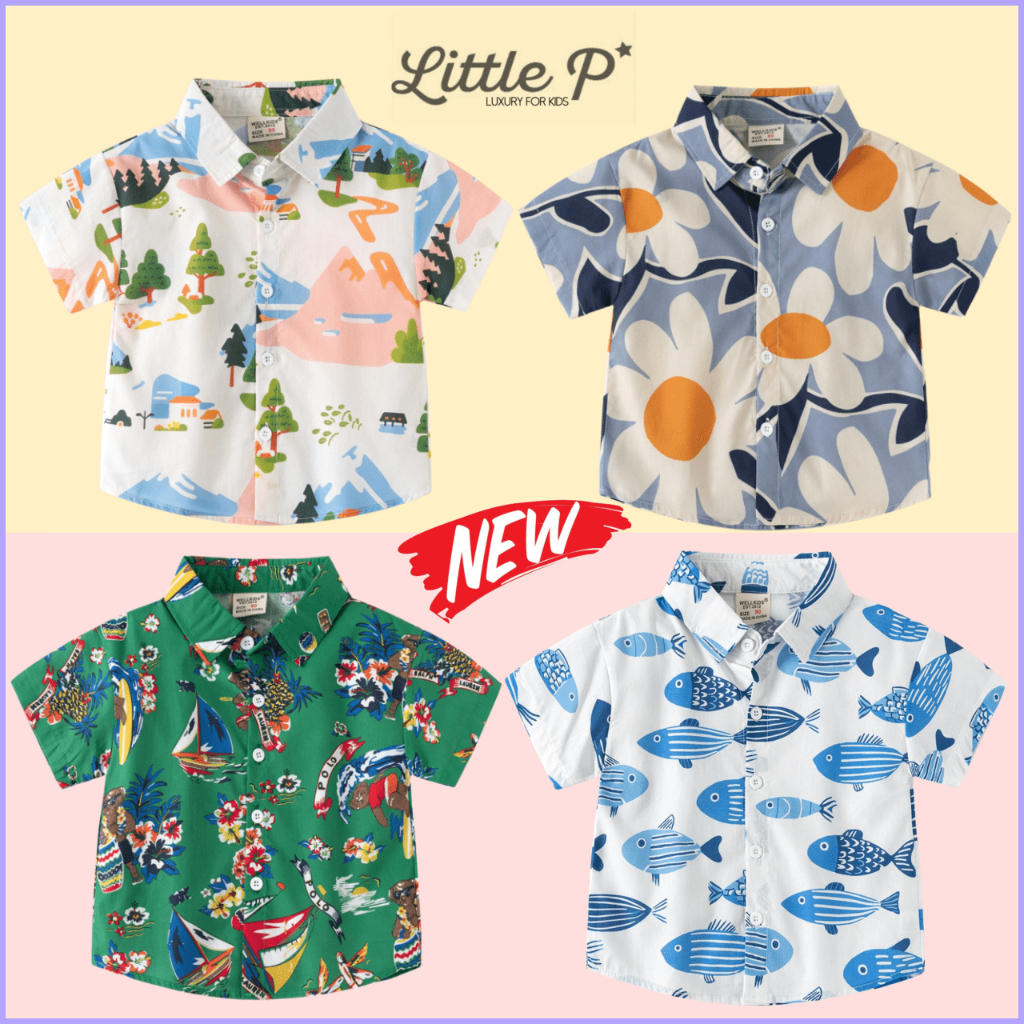 พร้อมส่ง ใหม่ ! เสื้อเชิ้ตเด็กชาย เชิ้ตแขนสั้นเด็กชาย ปี 2024 อายุ​ 1-8 ปี By Little.P