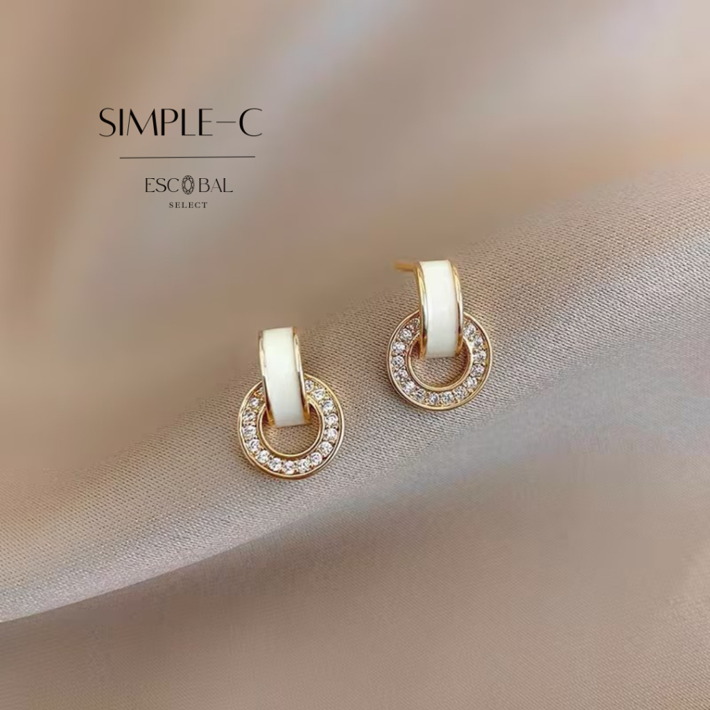 ESCOBAL พร้อมส่ง Simple-C ต่างหูอาเกต ตุ้มหูเพชร Moissanite ต่างหูแฟชั่น ตุ้มหูเงินแท้ ต่างหูแท้
