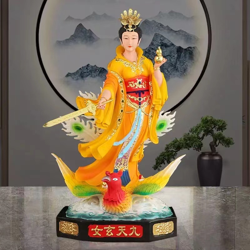 #%เก้าวันลึกลับหญิงพระแม่มารดาสามเสี่ยวเทียนเทพธิดา12นิ้วติดเรซินสีทองบ้านบูชาชิ้นส่วน