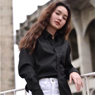 takayay brand เสื้อเชิ้ต สีดำพื้นเบสิค **เช็คขนาดจากตางรางไซซ์ของทางร้านเท่านั้น** ผ้าคอตตอนทวิล เสื้อเชิ้ตสีดำแขนยาว