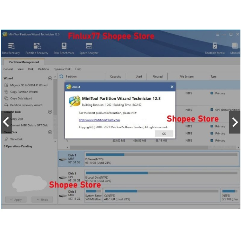 MiniTool Partition Wizard v12.8 โปรแกรมจัดการพาร์ติชั่น สำหรับ Windows