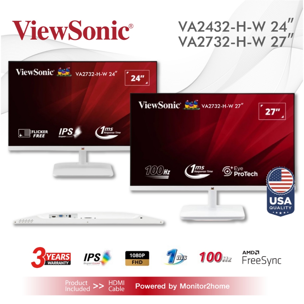 ViewSonic VA2432-H-W 24”| VA2732-H-W  27" 1080p IPS Monitor Frameless 100hz 1ms, VESA support  - รับ