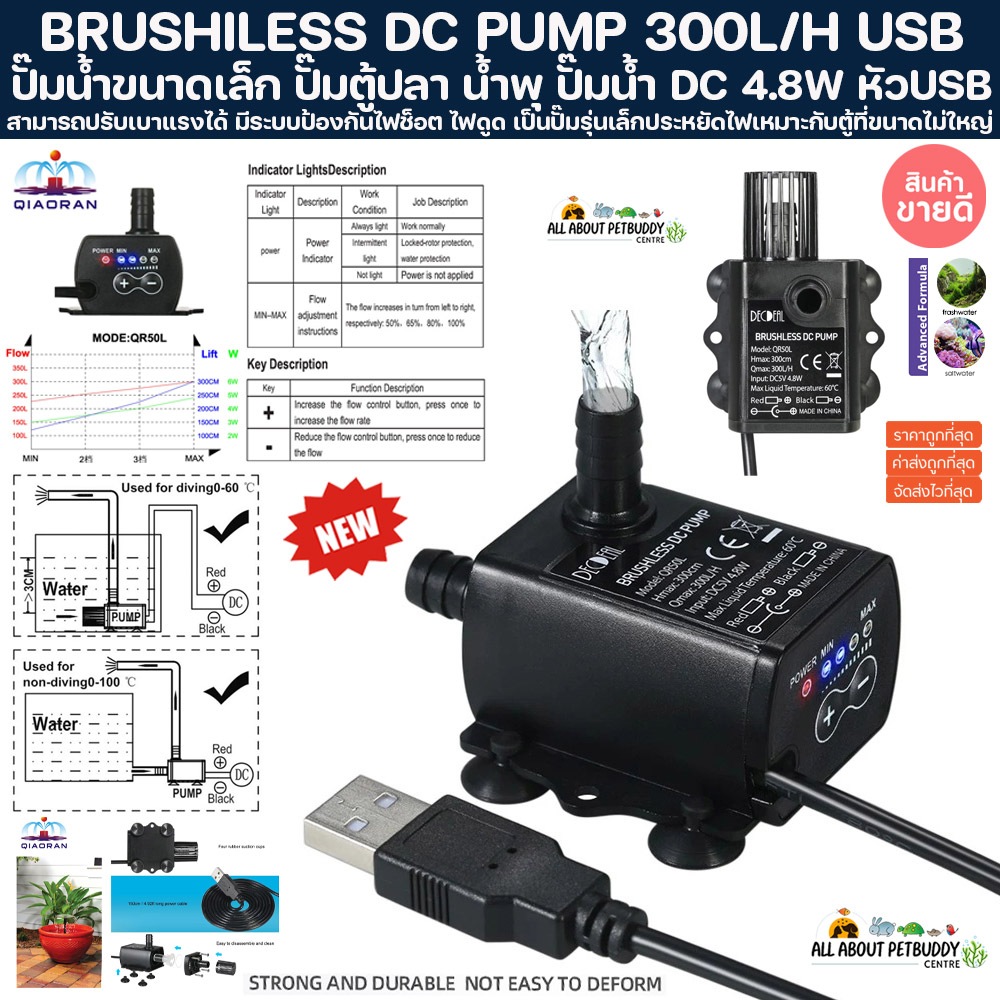 BRUSHILESS DC PUMP 300L/H  ปั๊มตู้ปลา USB ปั๊มน้ําพุ ปั้มน้ำ ปั้มน้ำจิ๋ว ปั้มน้ำขนาดเล็ก ปั้ม DC ตู้