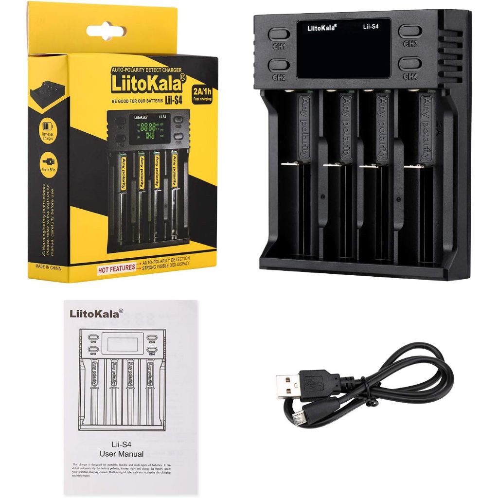 เครื่องชาร์จถ่าน liitokala Lii-s4 ชาร์จเร็ว 2A/1h TypeC รองรับ Li-Ion NiMH ส่งไว รับประกันสินค้า 1ปี