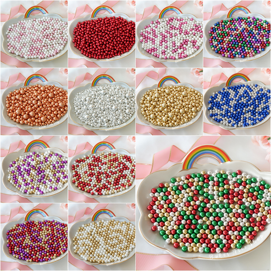 เม็ดมุกเงาวาวแต่งเค้ก คัพเค้ก เบเกอรี่ 25 / 50/ 100 สีสวย ราคาถูก Sugar Sprinkles เม็ดมุกแต่งเค้ก น้ำตาลแต่งเค้ก