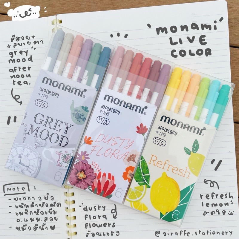 ปากกาเน้นข้อความ 2 หัว MONAMI LIVE 6 Colors Set