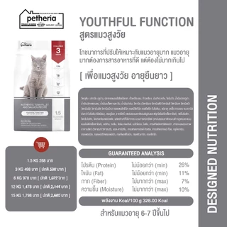 petheria Innovation Cat Food [YOUTHFUL FUNCTION] [No Corn & Gluten Free] [แมวสูงวัย 7 ปี+] 1.5 KG [ YF ]