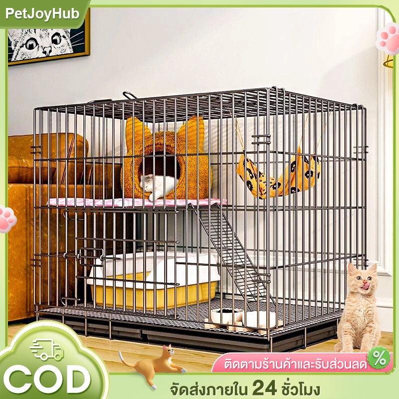 กรงแมว 76×50×60cm กรงแมวพับได้ ขนาดใหญ่ กรงหมามีล้อ กรงสัตว์เลี้ยงประกอบง่าย ย้ายง่าย มีถาด