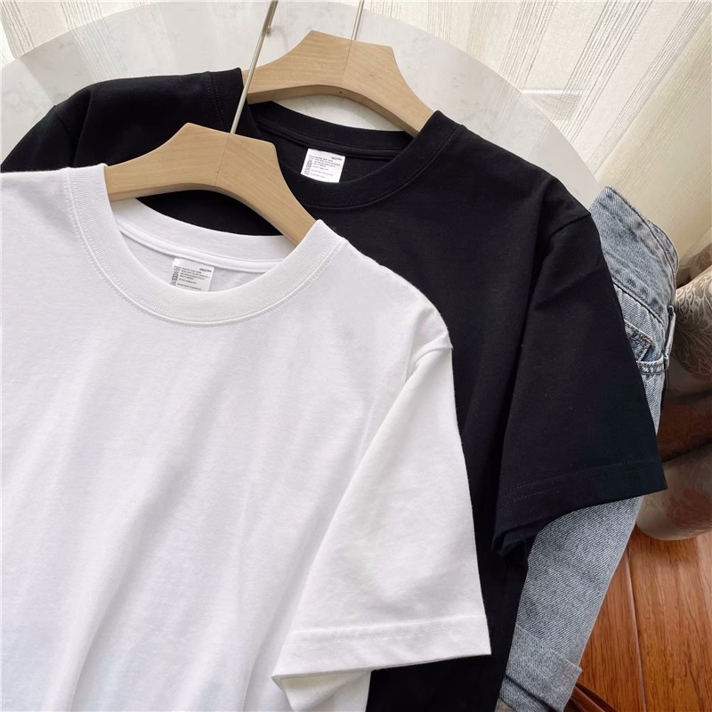 เสื้อยืดสีพื้น oversize แขนสั้น คอกลม black white unisex ยับยากS-3XL