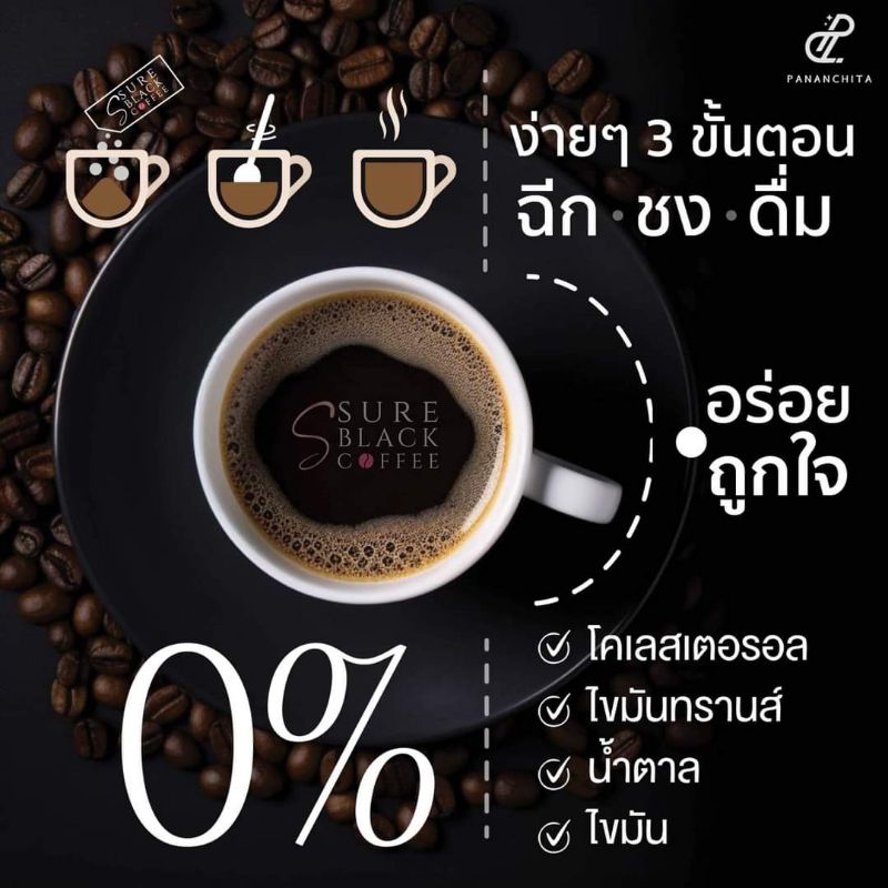 กาแฟดำ Pananchita Coffee เอสชัวร์แบล็คคอฟฟี่ กาแฟดำแม่เป้ย กาแฟดำปนันชิตา:S Sure Black Coffee ราคา ถูกที่สุด ดีลบีเคเค แกลเลอรีภาพที่ 3
