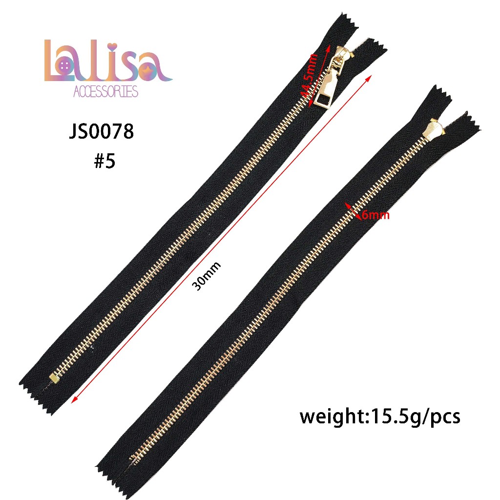 ซิปฟันโลหะทองแดงพร้อมตัวล็อค เบอร์ 5 #5 metal zipper (E-2-C,JS0078)