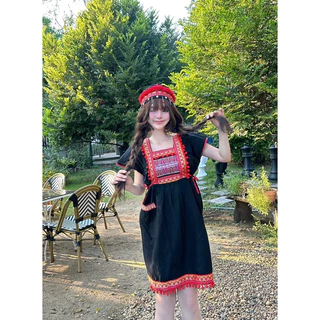 ชุดเดรสพื้นเมือง รุ่นเดรสยาวกลาง ชุดดอยน่ารักๆ ชุดชาวเขาใส่เที่ยวเหนือ 🍒สินค้าพร้อมส่ง🍒