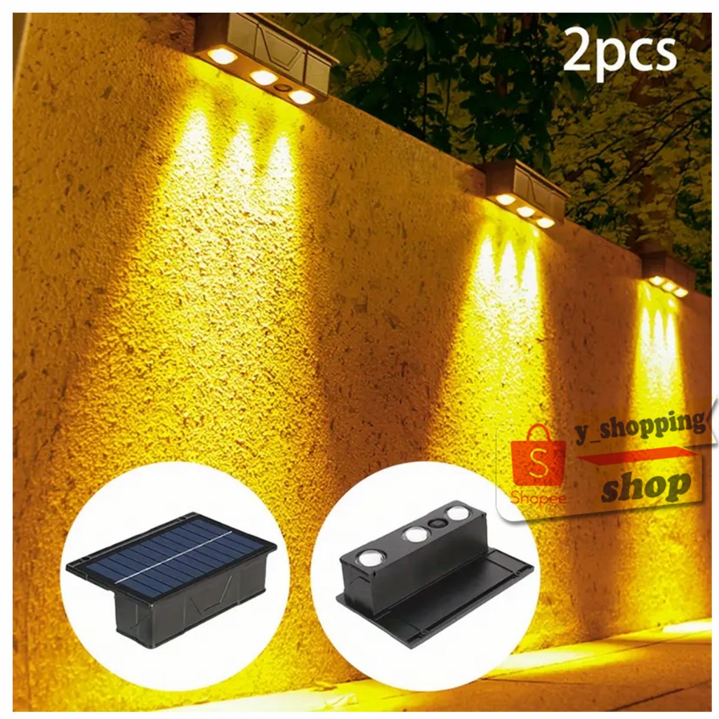 ( 2PCS )ไฟ2สี  ไฟโซล่าเซลล์  Solar light 3 LED ติดรั้วบ้าน
